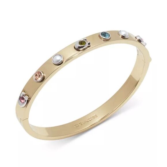 Coach Pegged Pearl And Stone Hinged Bangle - Picture 1 of 8